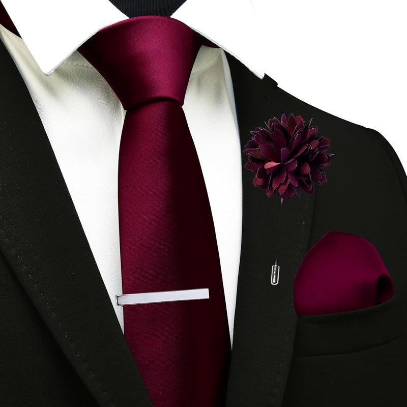 Branduce 3.15"（8cm） Mens Tie and Lapel Pin Solid Necktie Handkerchief Tie Clip Set for Men - Image 2